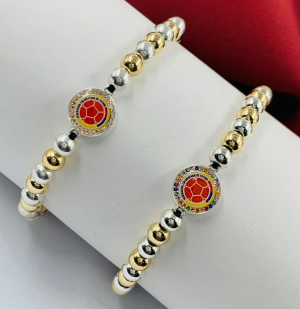 PULSERA RODIO COLOMBIA BALIN PLATIZADO DORADO GRUESO ESCUDO