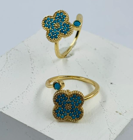 ANILLO RODIO GIRATORIO VAN CLEF CIRCON AZUL DORADO