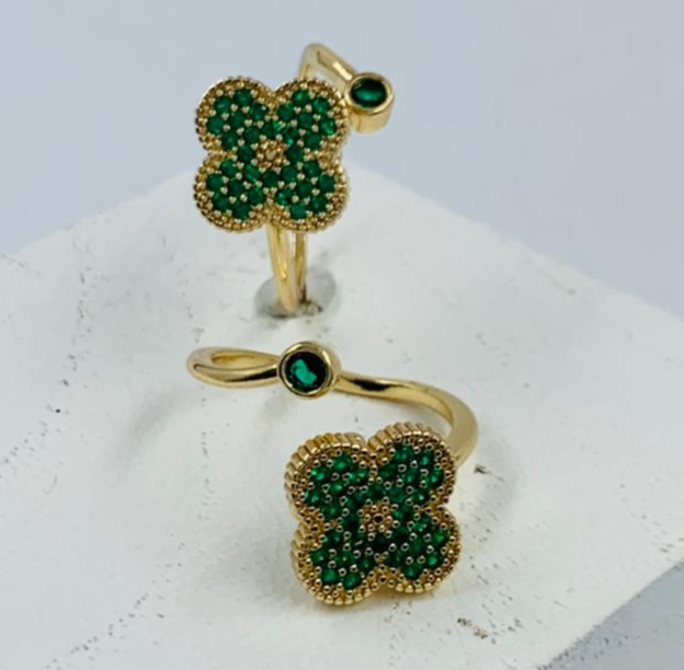 ANILLO RODIO GIRATORIO VAN CLEF CIRCON VERDE DORADO