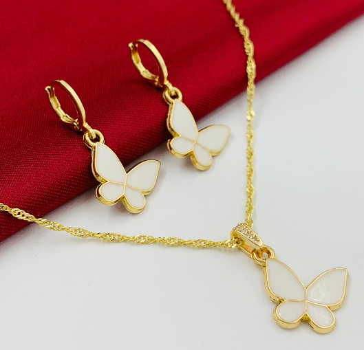 JUEGO RODIO MARIPOSA PINTADA BLANCO DORADO CANDONGA