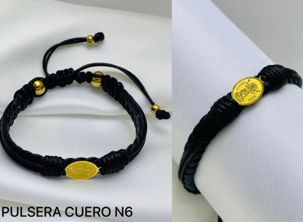 PULSERA CUERO ACERO INOXIDABLE MEDALLA DIVINO NIÑO
