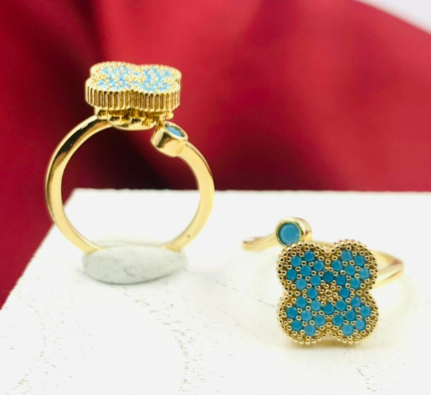 ANILLO RODIO GIRATORIO VAN CLEF AZUL DORADO