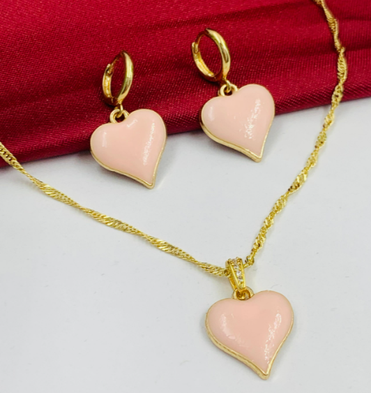 JUEGO RODIO CORAZON PINTURA ROSA DORADO CANDONGA