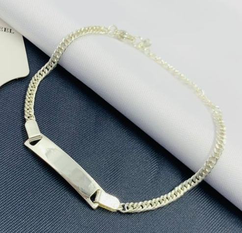 PULSERA ACERO INOXIDABLE PLACA PLATIZADA DOBLE ESLABON