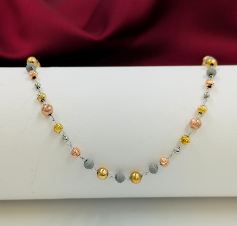 CADENA RODIO GRIS 3 OROS BALIN DIAMANTADO Y NEOPRENO