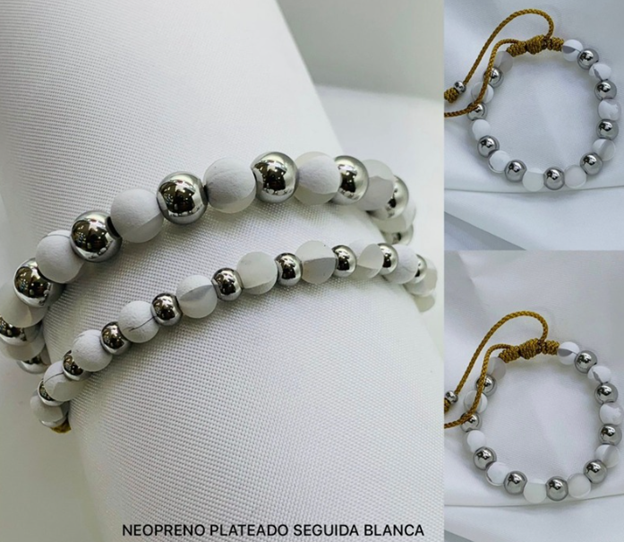 PULSERA NEOPRENO ACERO INOXIDABLE BLANCO
