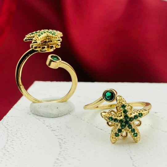 ANILLO RODIO GIRATORIO CIRCON VERDE DORADO