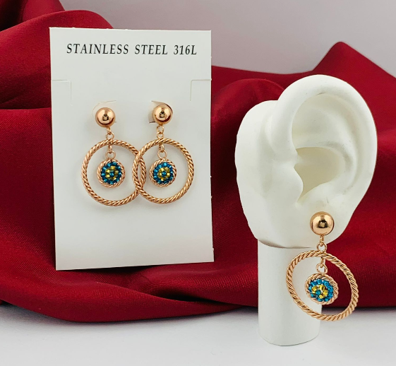 ARETE ACERO INOXIDABLE FILIGRANA CIRCULO ROSA TEJIDO