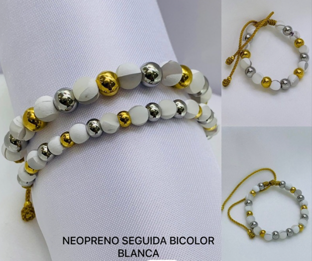 PULSERA NEOPRENO ACERO INOXIDABLE BLANCO
