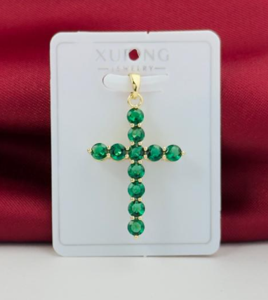 DIJE RODIO CRUZ CIRCON BOLA VERDE DORADO