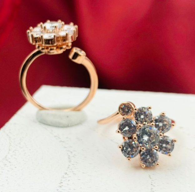 ANILLLO RODIO GIRATORIO FLOR CIRCON GRANDE BLANCO ROSA