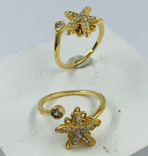 ANILLO RODIO GIRATORIO ESTRELLA CIRCON BLANCO DORADO