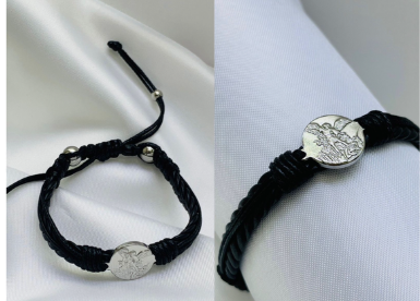 PULSERA CUERO ACERO INOXIDABLE MEDALLA SAN MIGUEL
