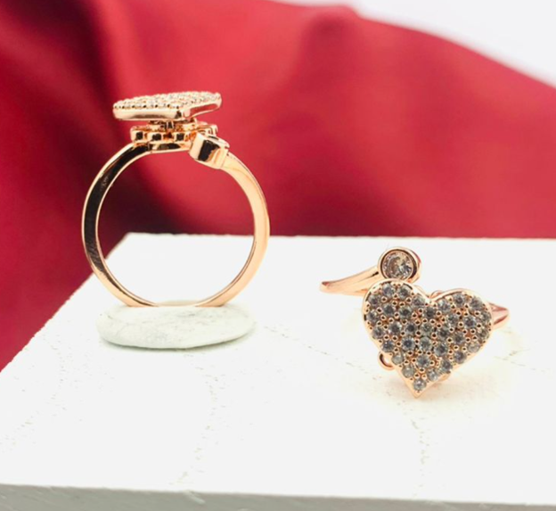 ANILLO RODIO GIRATORIO CORAZON CIRCON BLANCO ROSA