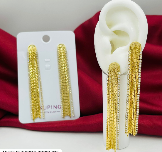 ARETE RODIO CHORRITO CIRCONES LADOS DORADO