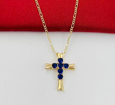 DUO RODIO CRUZ CIRCON AZUL DORADO PUNTIAGUDO