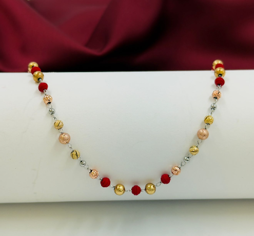 CADENA RODIO BALIN DIAMANTADO NEOPRENO ROJO 3 OROS