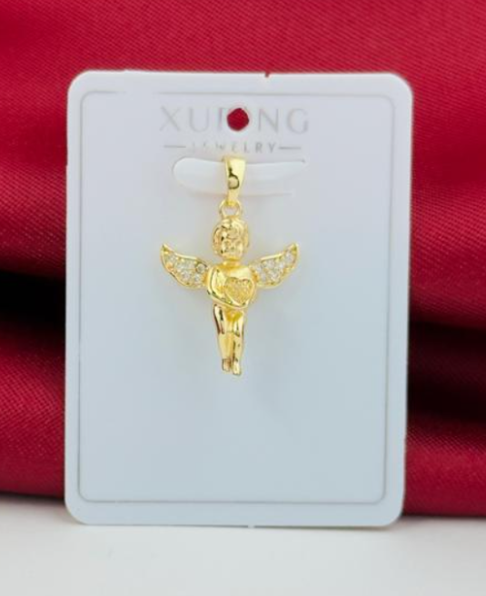 DIJE RODIO ANGEL CON ALAS DORADO CIRCON