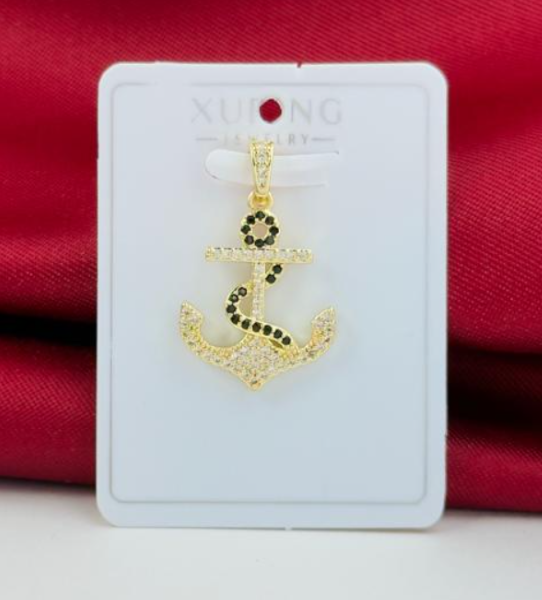 DIJE RODIO ANCLA NEGRO Y BLANCO DORADO