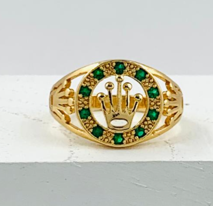 ANILLO RODIO ROLEX DORADO CIRCON VERDE