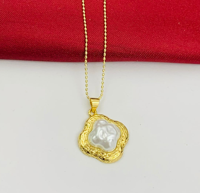 DUO RODIO TREBOL PERLA MITAD BLANCA DORADO