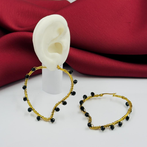 CANDONGA ACERO INOXIDABLE GOTA CIRCON NEGRO ALAMBRE DORADO