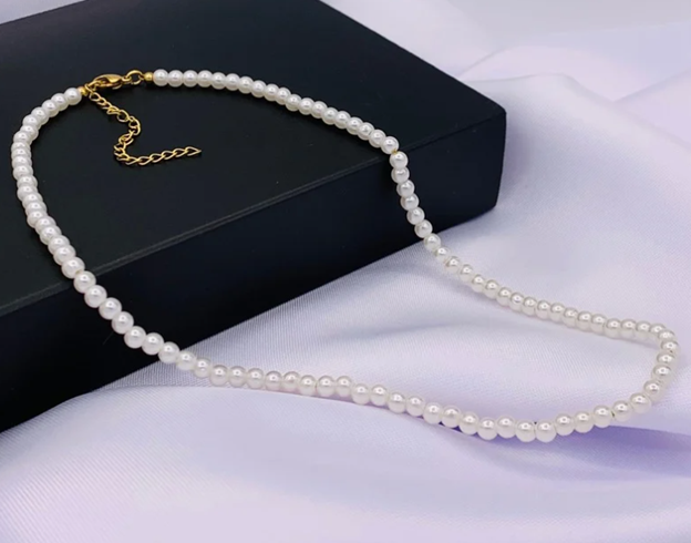 COLLAR PERLA BLANCA DORADO ACERO INOXIDABLE