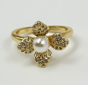 ANILLO RODIO FLOR PERLA CIRCON DORADO