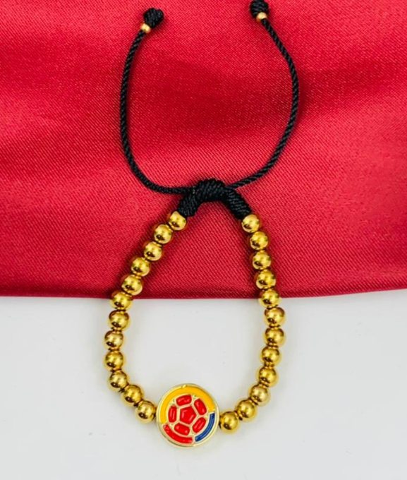 PULSERA ACEERO INOXIDABLE COLOMBIA SIMBOLO BALIN DORADO FUTBOL