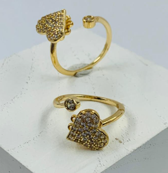 ANILLO RODIO GIRATORIO CORAZON CIRCON BLANCO DORADO