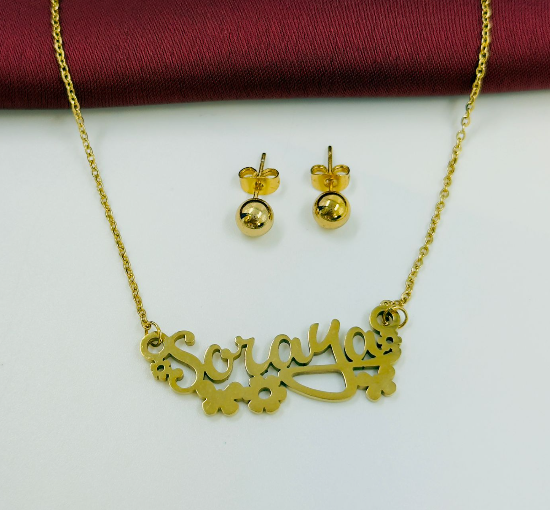 COMBO ACERO INOXIDABLE CADENA Y TOPOS NOMBRE SORAYA