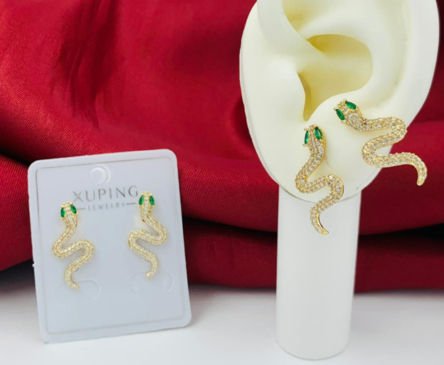 ARETES RODIO SERPIENTE CIRCON DORADO