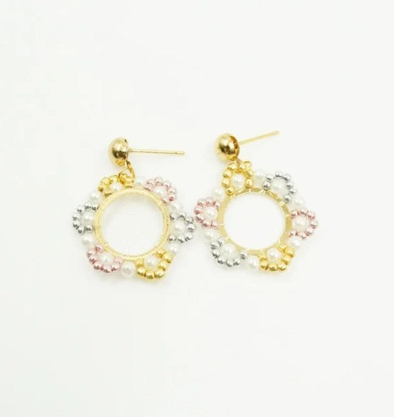 ARETE TEJIDO BLANCO 3 OROS