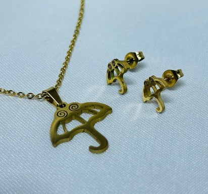 JUEGO SOMBRILLA ACERO DORADO