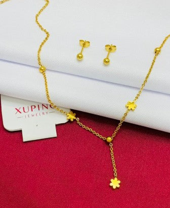 JUEGO FLOR RODIO DORADO