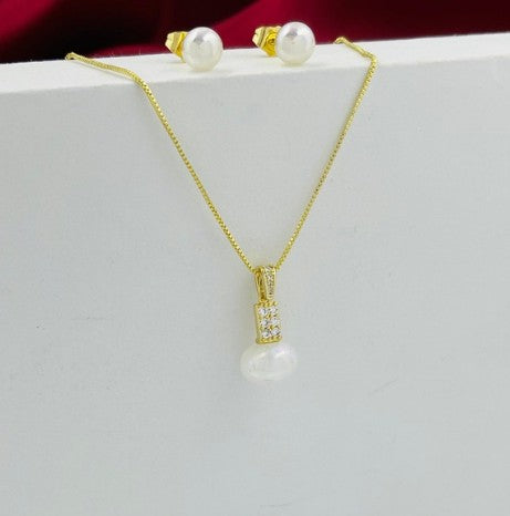 JUEGO PERLA RODIO DORADO