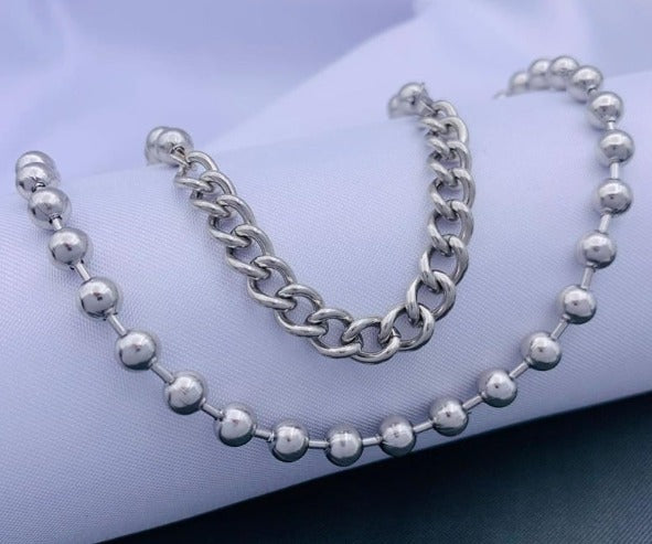 CADENA PLATEADA MILITAR GRUESA ACERO INOXIDABLE 60CM