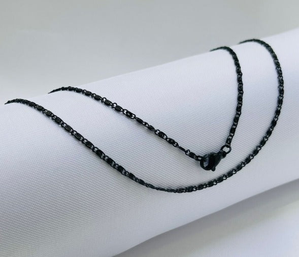 CADENA NEGRA CARACOL ACERO INOXIDABLE 60CM