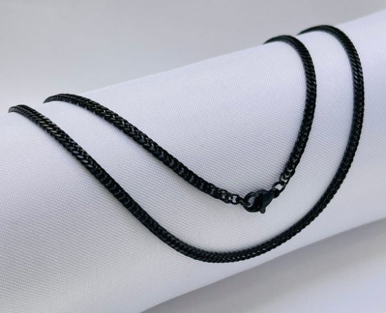 CADENA NEGRA DOBLE ESLABON DELGADA ACERO INOXIDABLE 60CM