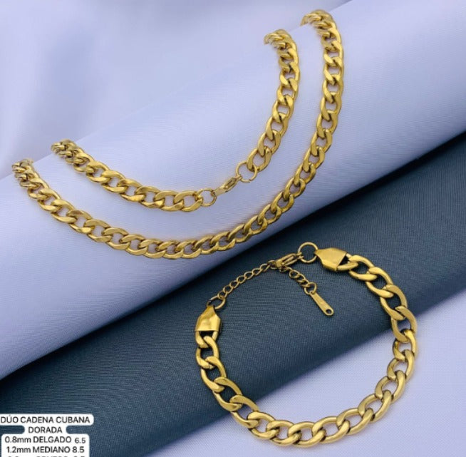 CADENA/PULSERA DORADA CUBANA GRUESA ACERO INOXIDABLE 60CM