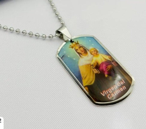 DUO VIRGEN DE GUADALUPE PLATEADO ACERO INOXIDABLE Y RESINA