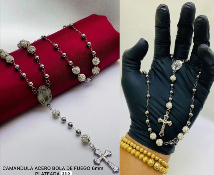 CAMANDULA BOLA DE FUEGO PLATEADO ACERO INOXIDABLE