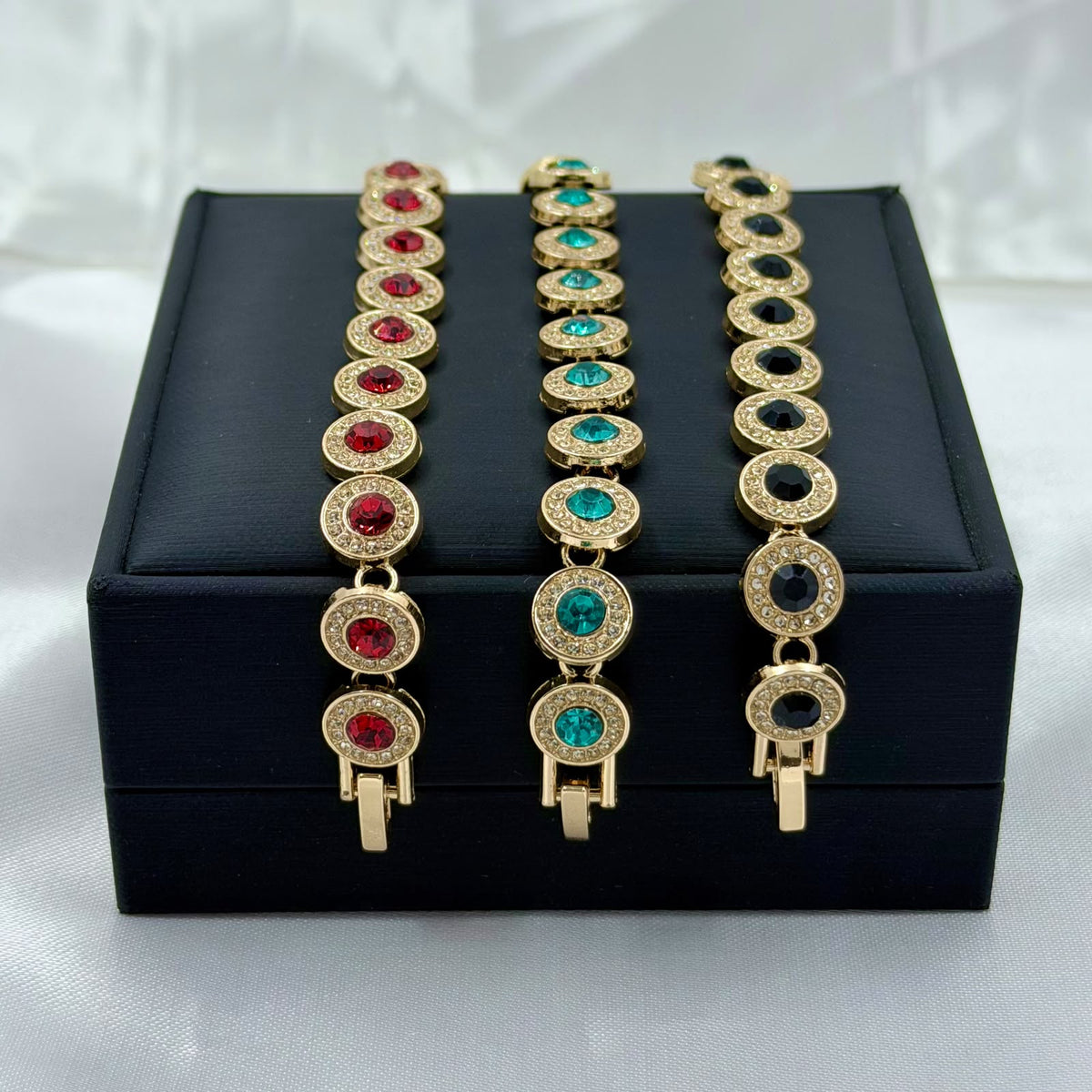 PULSERAS RODIO CIRCON REDONDO CENTRO COLORES DORADO