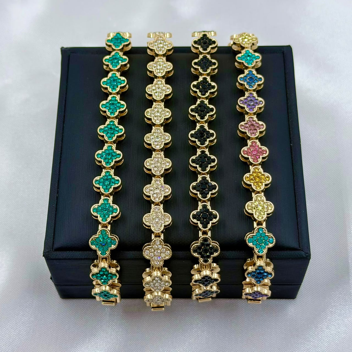 PULSERA RODIO VAN CLEF CIRCONES COLORES DORADO