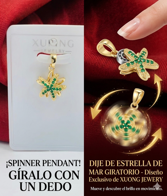 ANILLO RODIO GIRATORIO ESTRELLA CIRCON VERDE DORADO