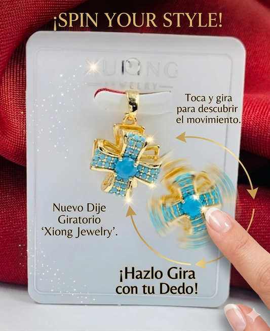 DIJE RODIO GIRATORIO CRUZ CIRCON AZUL DORADO