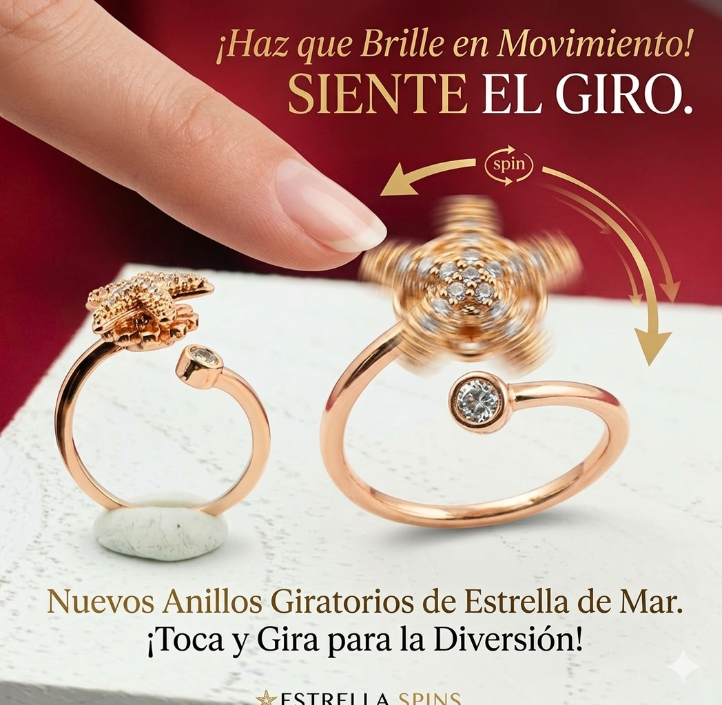 ANILLO RODIO GIRATORIO ESTRELLA MAR CIRCON BLANCO ROSA
