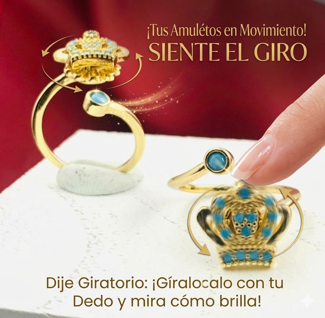 ANILLO RODIO GIRATORIO CORONA CIRCON AZUL DORADO