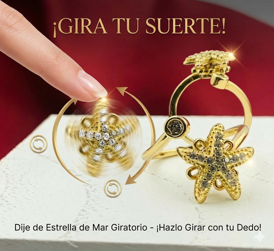 ANILLO RODIO GIRATORIOA ESTRELLA MAR CIRCON BLANCO DORADO