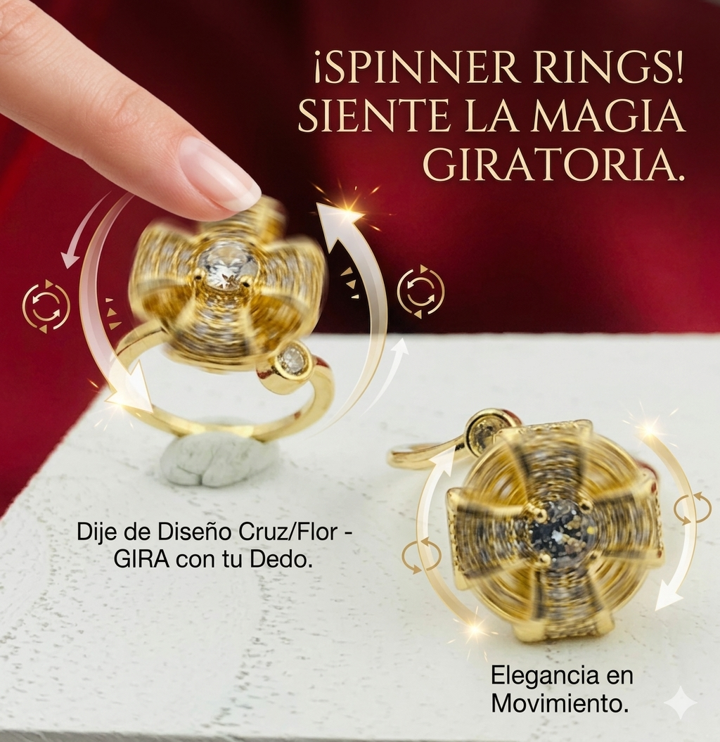 ANILLO RODIO GIRATORIO CRUZ 3D CIRCON BLANCO DORADO